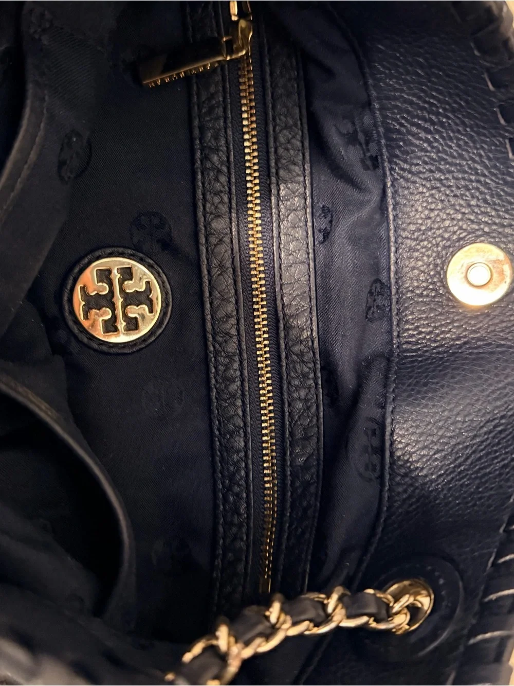 Tory Burch Navy Leather Chain-Strap Shoulder Bag